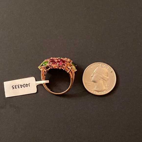 Radiant Multi-gem Flower and Sterling Silver Cocktail Ring, Size 8.5 - Picture 8 of 8